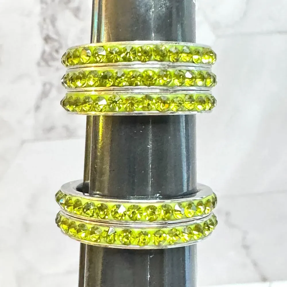 Lot of 9 Crystal Eternity Bands Green Lavender Pink Stacking Channel Set Various